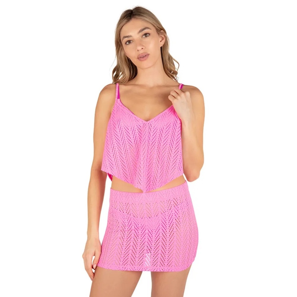 Hurley Pink Crochet Swim Cover Two-Piece Set Size L NWT